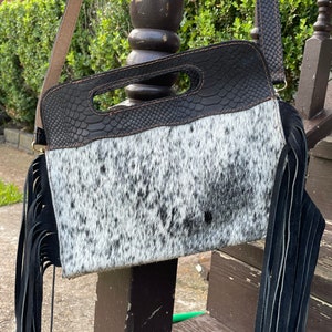 Western Cowhide Crossbody With Fringe