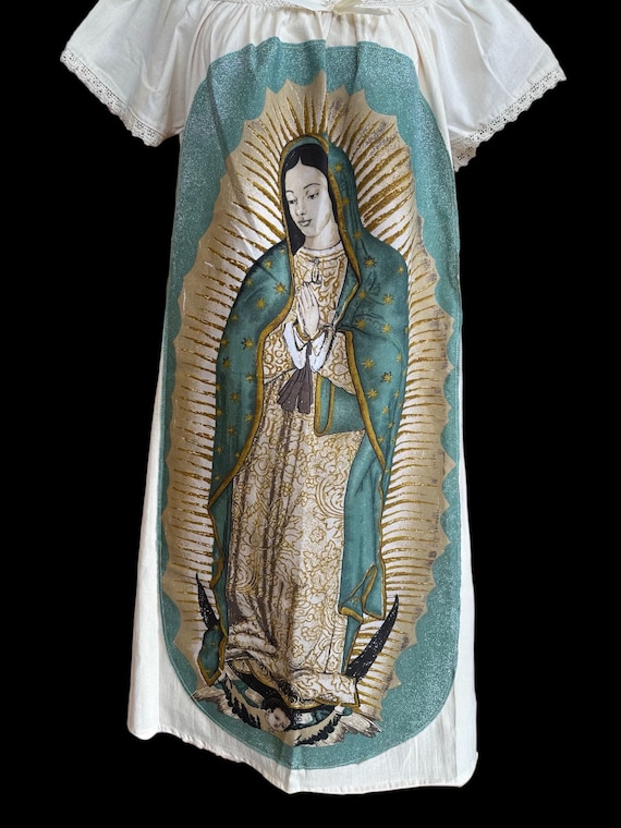 knee length dresses for ladies Virgen de Guadalupe dress for women, virgin mary dress, embroidered dr –  MEXICANITA-HANDMADE main image 1