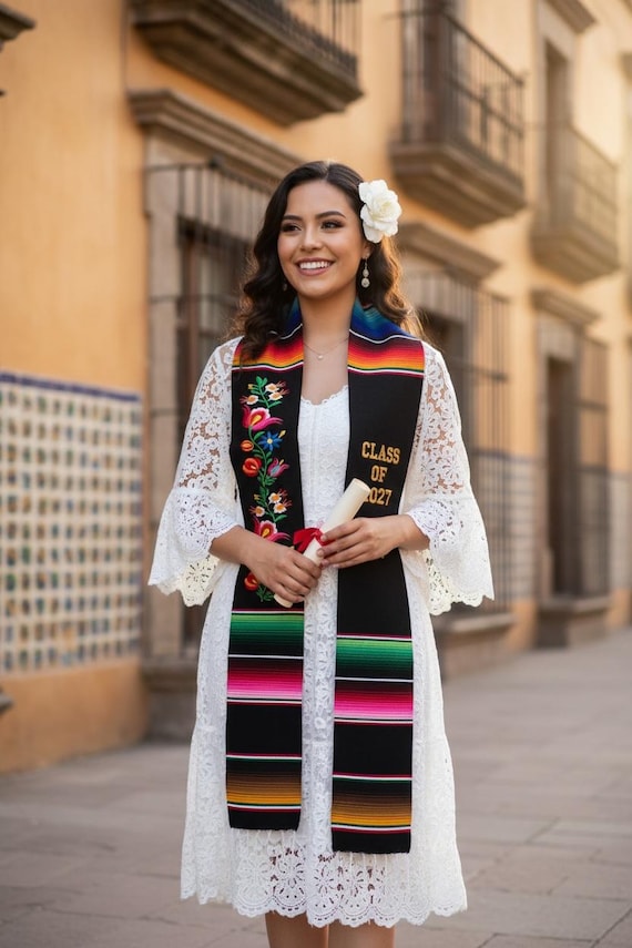 mexican style graduation dress Floral Embroidered Personalized Stole/any Year Available female mexican dress up