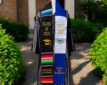 Sarape personalizado y estola salvadoreña de primera generación/graduación