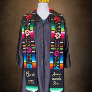Hand Embroidered Flowers/Mexican Sarape Graduation Stole Personalized/LIMITED QUANTITY