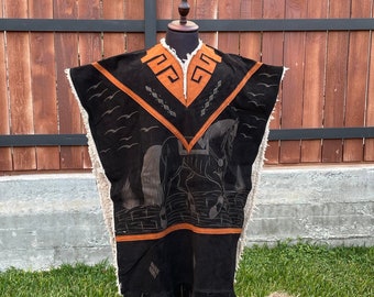 Mexican Leather Gaban Poncho