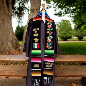 Floral Embroidered Mexican Graduation Stole/ Personalized Stole
