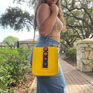 Mexican Chiapas Embroidered Leather Crossbody