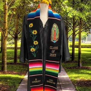 Sunflowers Embroidered Custom Sarape Graduation Stole, Personalized Stole