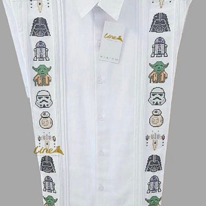 Star Wars Men Guayabera Cross Stitch Embroider | Guayabera de Lino hecha a mano/Short Sleeve