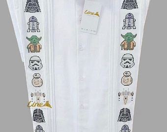 Star Wars Men Guayabera Cross Stitch Embroider | Guayabera de Lino hecha a mano/Short Sleeve