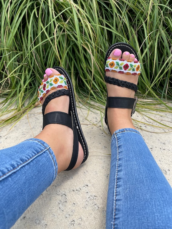 Huaraches Mexicanos de Cuentas Huarache de Chaquira Sandalias de Cuero Etsy Mexico
