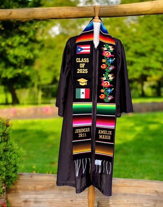KikasArtesanal Floral Embroidered Personalized Mexican Graduation Stole/LIMITED Quantity