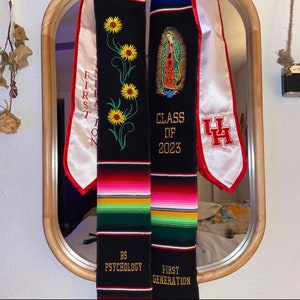Sunflowers Embroidered Custom Sarape Graduation Stole, Personalized Stole