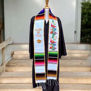 Floral with Trim Graduation Stole Class of 2025 Embroidered Personalized  Sarape Graduation Stole