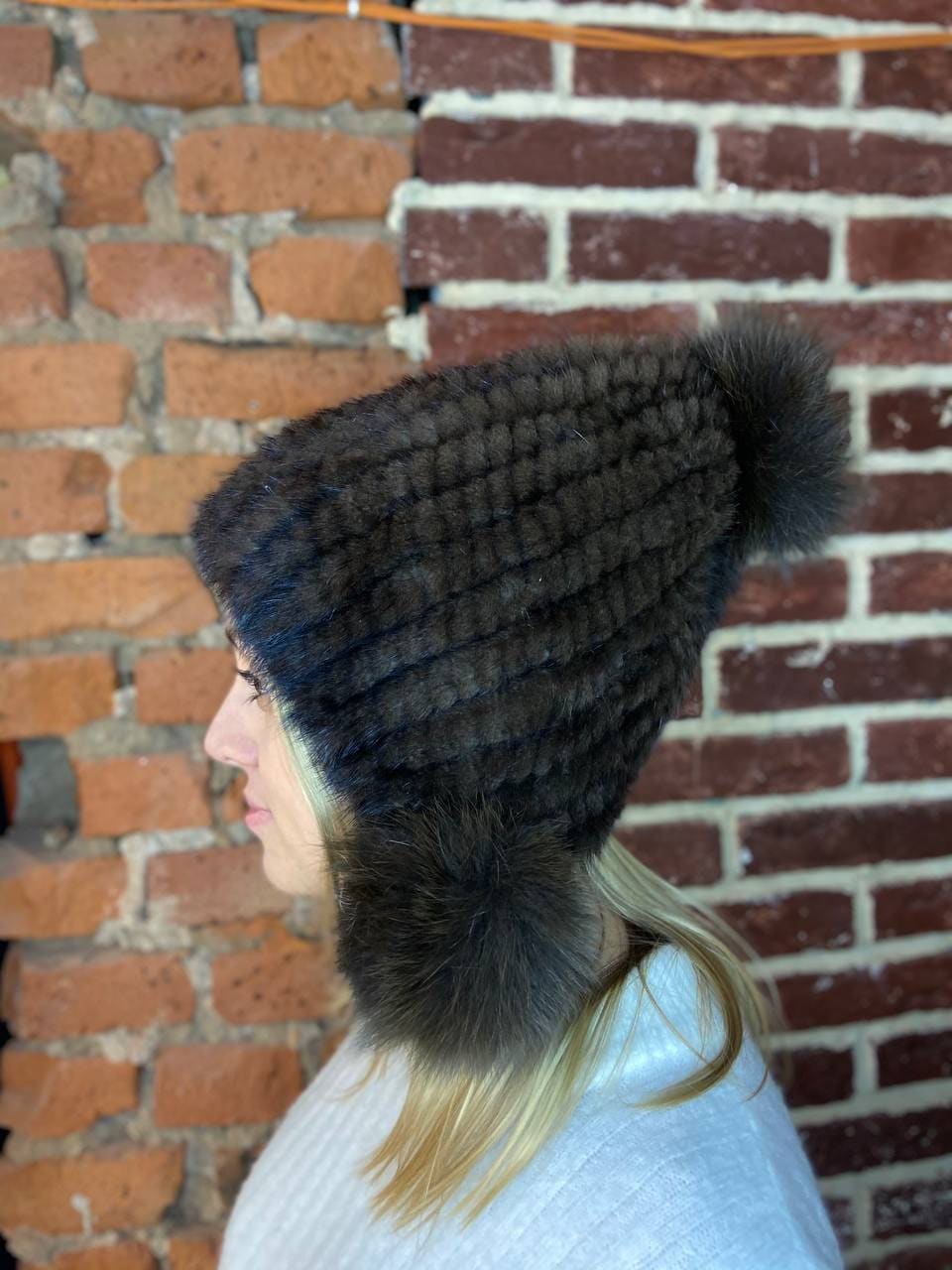 recycled fur hat for winter warm knitted fur hat gift for her Mink fur hat