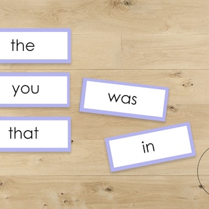 Montessori Sight words word cards- Montessori Reading Lilac Series. Montessori Primary language. Preschool. Pre-K, Kindergarten vocabulary.