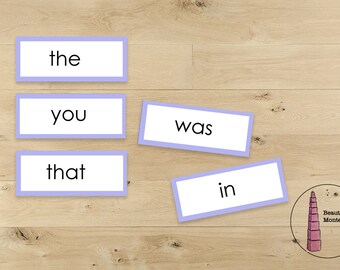 Montessori Sight words word cards- Montessori Reading Lilac Series. Montessori Primary language. Preschool. Pre-K, Kindergarten vocabulary.