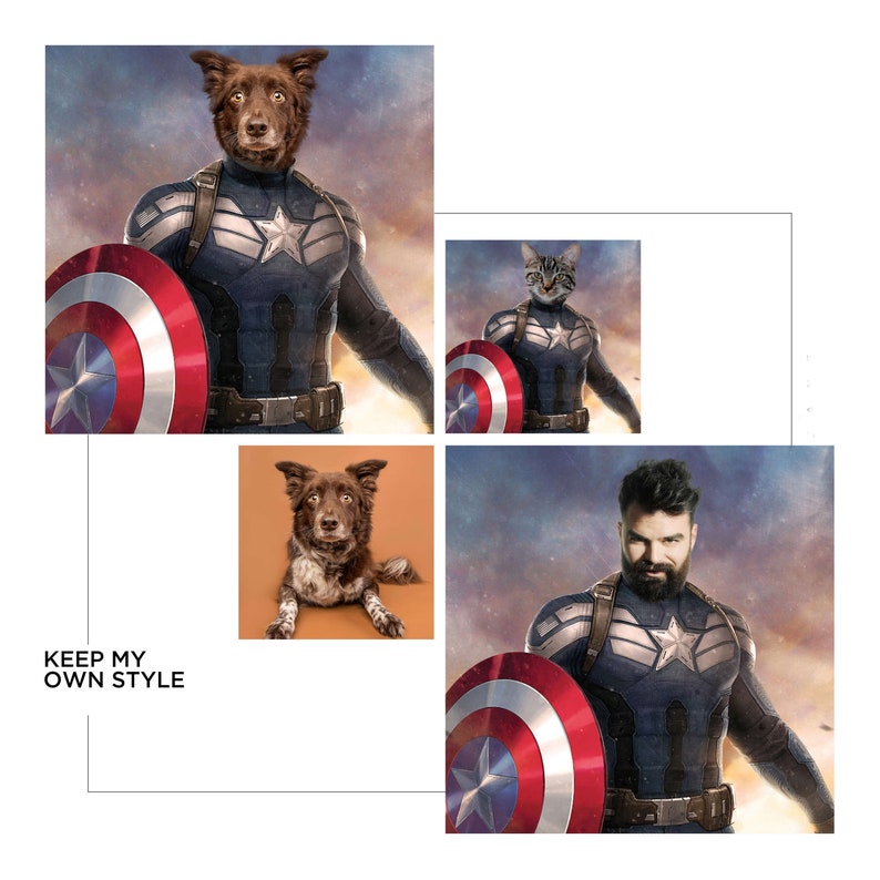 PM8 Cat Portraits Presents Superhero Portrait Custom Captain American Portrait Custom Pet Portraits