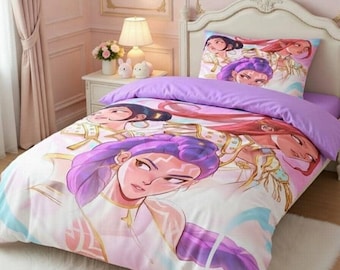 K-Pop Anime Girl Bettwäsche Set - Teen Zimmer Baumwollbettbezug