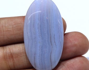 Blue Lace Agate Cabochon: 47x25x4mm Oval Gemstone for Jewelry