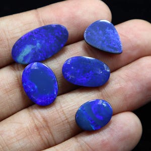 31 Cts Natural Australian Opal Doublet Blue Fire Cabochon Gemstone Size 22x11 mm to 13x10 mm Mix Shape Lot 5Pcs for Jewelry Making Gemstone