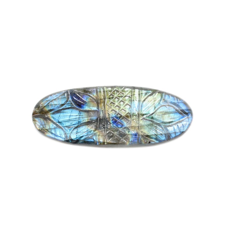 50/%OFF Natural Multi Flashy Labradorite Carving Gemstone Oval Shape Mughal Art Carving Labradorite Cabochon 48x18 mm Jewelry Gemstone LC-49