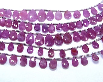 Faceted Ruby Sapphire Teardrop Beads: Pear Briolette Gemstone, 8" Strand