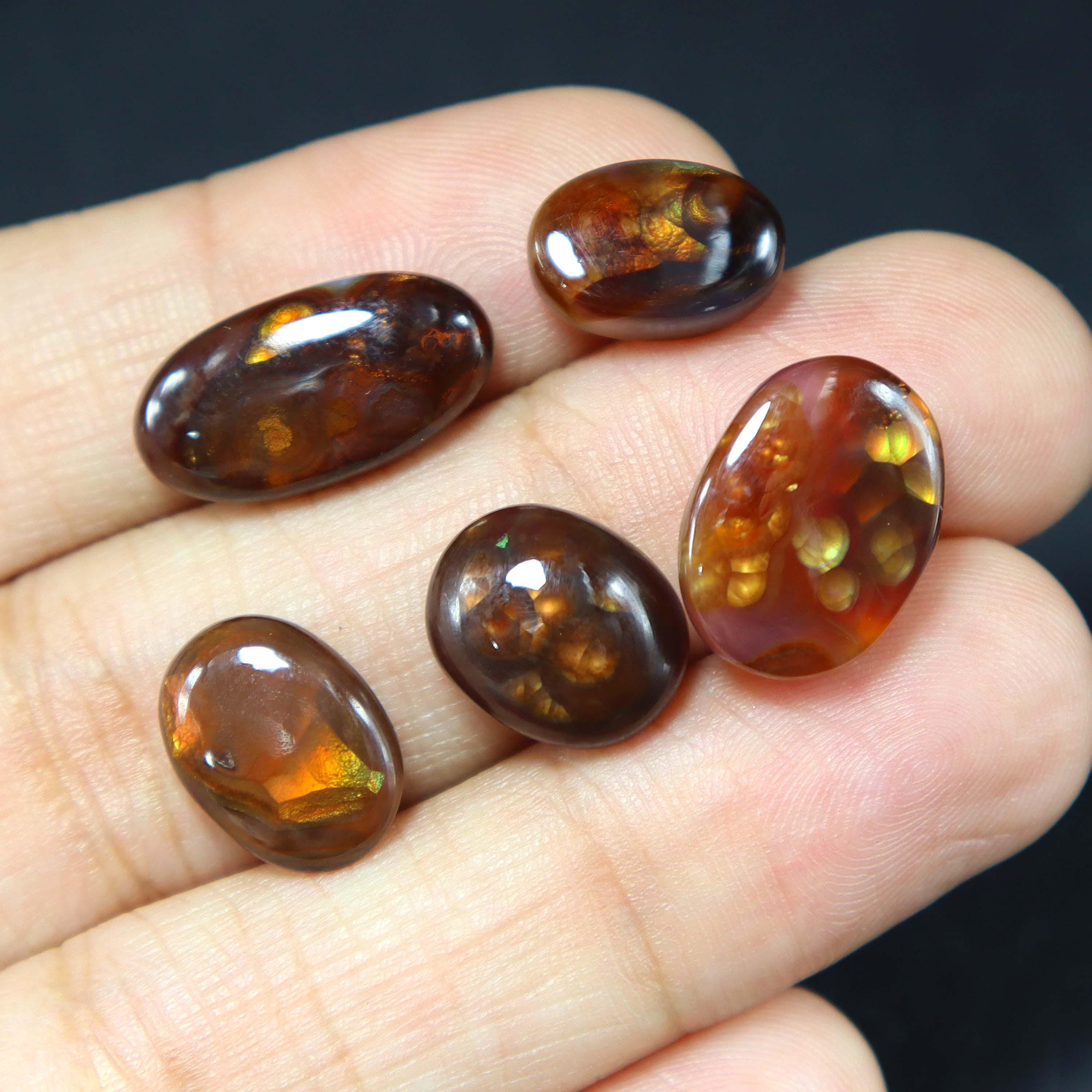 32 Cts Natural Mexican Fire Agate Cabochon Gemstone Size 18x9 mm to 12x9 mm Oval Shape Lot 5 Pcs Fire Agate for Jewelry Making Gemstone