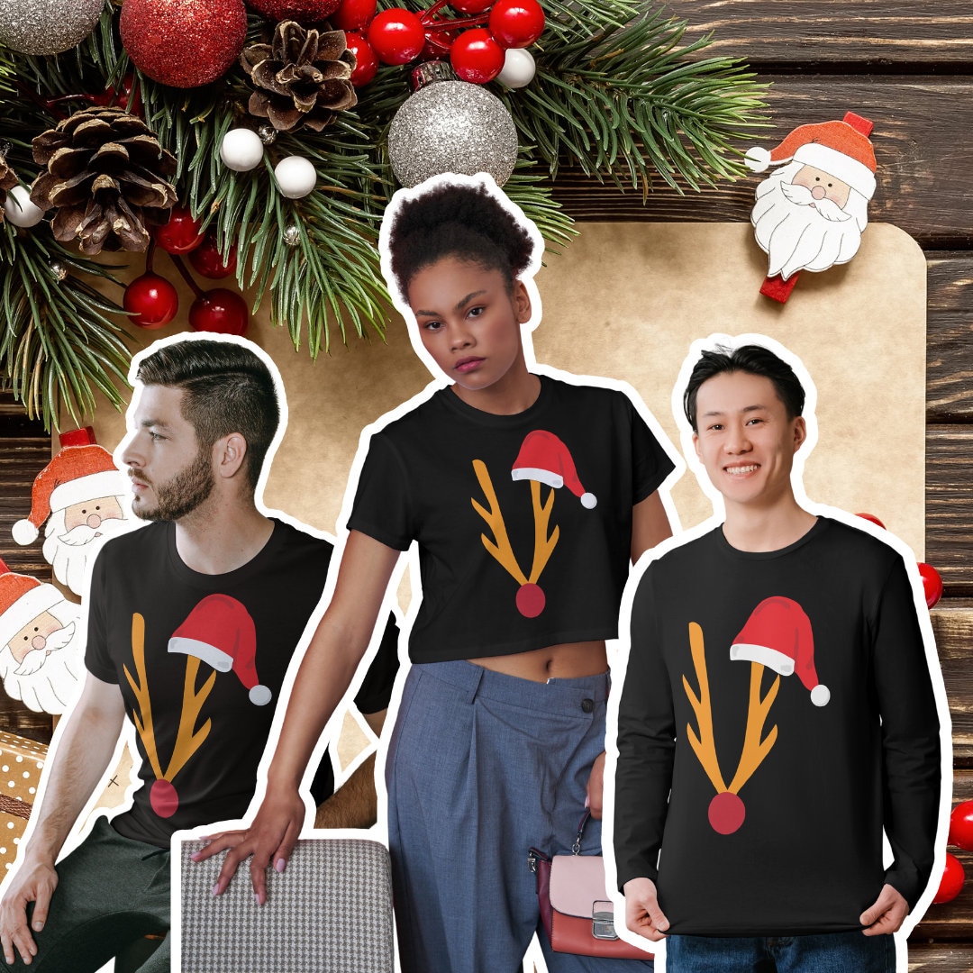 Black Christmas Tshirt Bundle Reindeer and Santa Hat Free Etsy