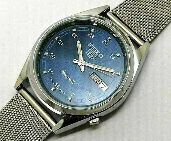 Buy Seiko 5 Automatic Japan Made Blue Dial Vintage Wrist Watch Online in  India - Etsy