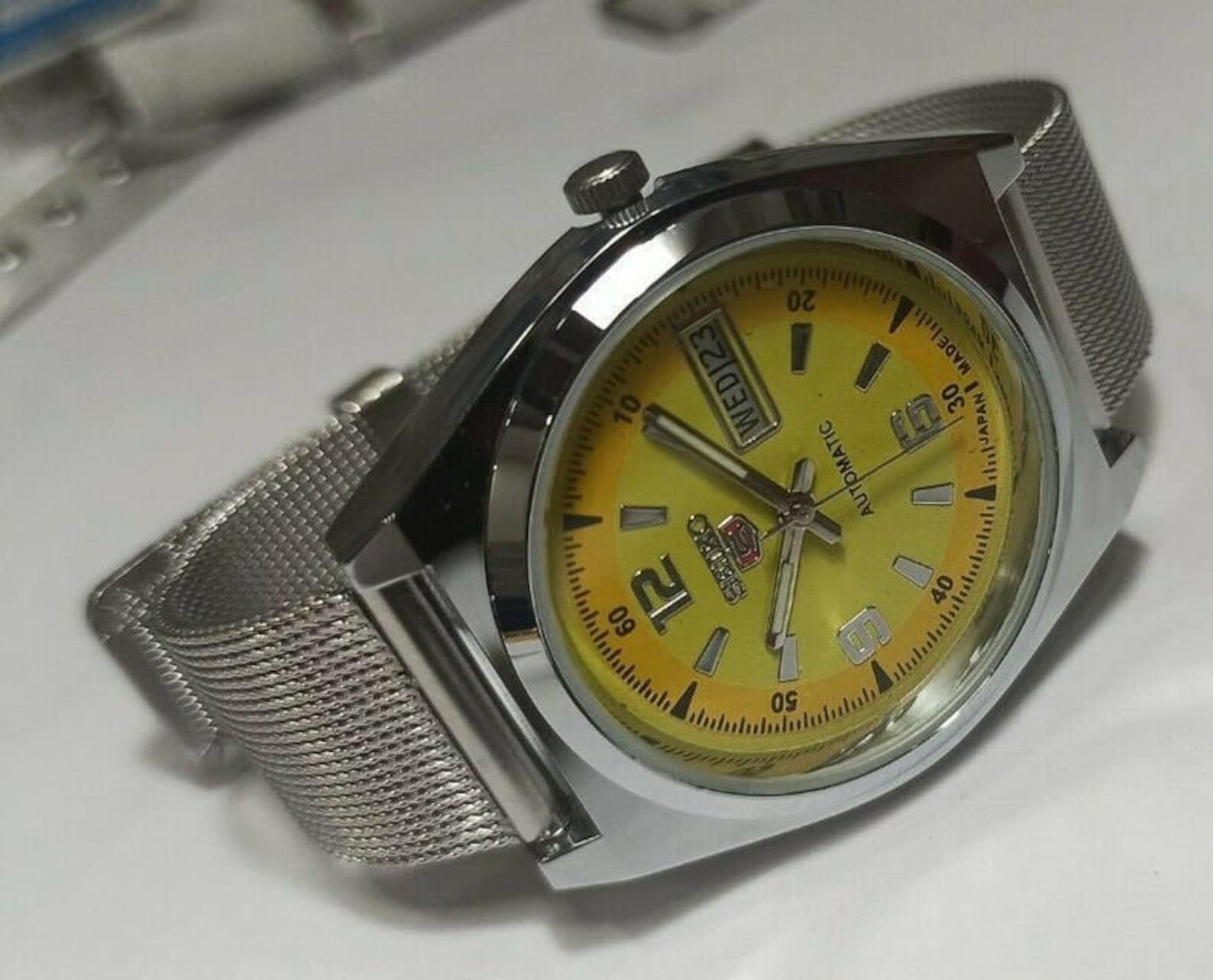 Seiko 5 Automatic Japan Made Yellow Dial Vintage Wrist Watch Etsy