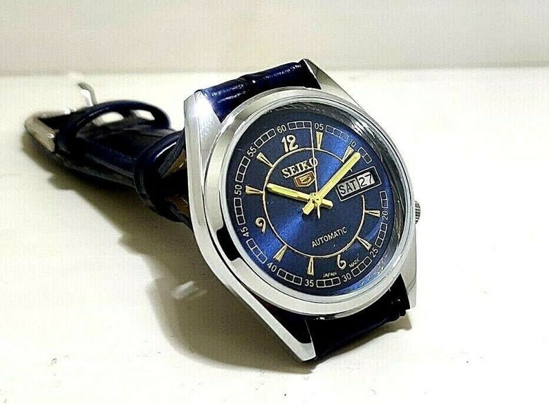 Seiko 5 Automatic Movement 6309 Automatic Blue and Golden Dial Etsy