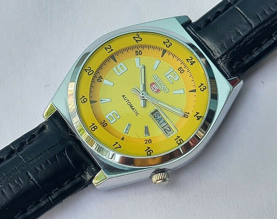 Seiko 5 Automatic Japan Made Yellow Dial Vintage Wrist Watch - Etsy UK