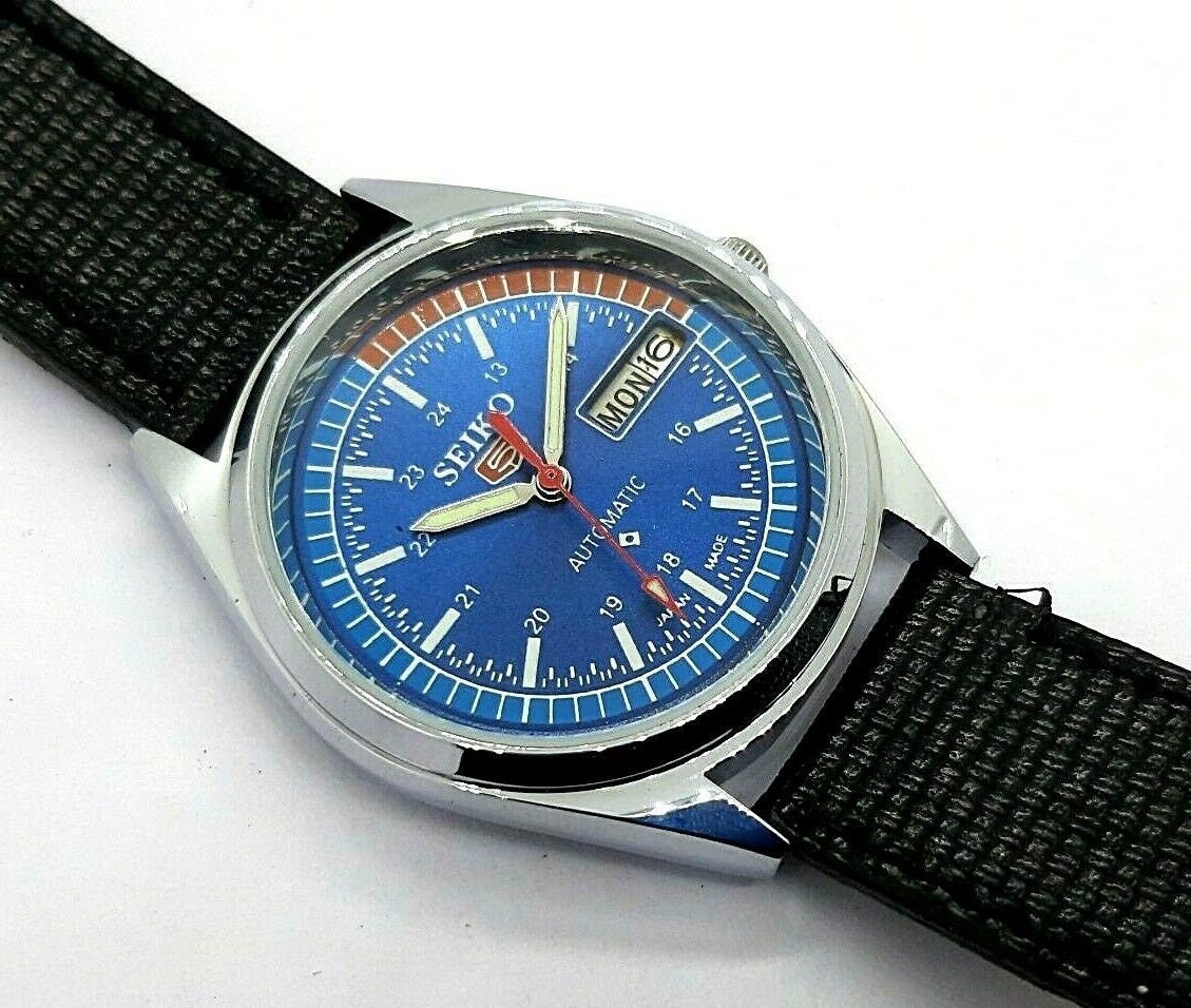 red and blue seiko watch