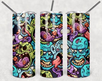 ゾンビ、モンスター、グールのタンブラーラップ、ハロウィーンのタンブラーラップ、昇華用デジタルダウンロード、20オンスのタンブラーデザイン、スキニータンブラーデザイン