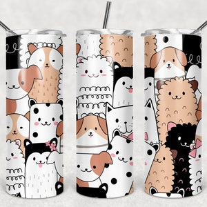 Cartoon Animal tumbler wrap, Pet tumbler, digital DOWNLOAD for sublimation, 20oz tumbler design, skinny tumbler design, digital art, digital