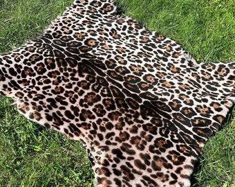 Attractive Leopard Fur, Leopard Print Sheepskin, Cropped Sheepskin, African Animal Skin, Rare Wild Animal Print, Soft Sheep Wool, Real Hide