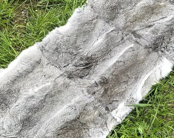 Natural Rabbit Fur Rug, Soft Rabbit fur Throw, Gray Rabbit Hide, Genuine Animal Fur, Fur for Interior Designs, 43x21 Inches Fur Plate