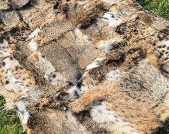 Patchwork Lynx Fur, Natural Lynx Fur, Brown Fur, Wild Animal Pelt, Tanned Lynx Hide, Soft an Raised Lynx Fur, Rare Pelt, Genuine Fur
