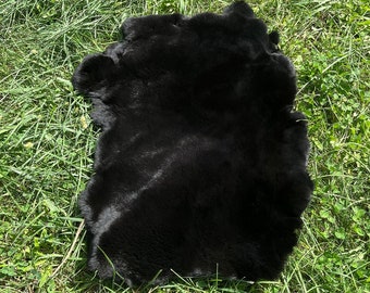 Black Rabbit Fur Jumbo Size Natural Black Rabbit Rex Pelt Rabbit Pelt Natural Rabbit Fur Dark Rabbit Black fur Rex Fur