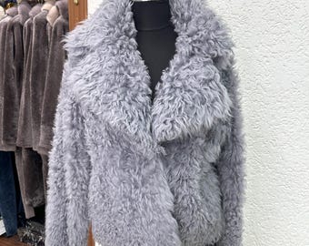 Wide Collar Fur Women's Jacket, Super Fluffy Lamb Fur Coat, Natural Lamb Fur Coat, Handmade Leather Jacket, Genuine Curly Lamb Fur Coat