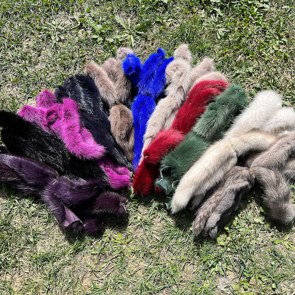 INCREDIBLE MINK TAILS, 10 Different Colors Mink Fur Tails, Toy Fur Tail for Pets, Toy for Cats Dogs Leather Tails, Soft Luxury Mink Tail