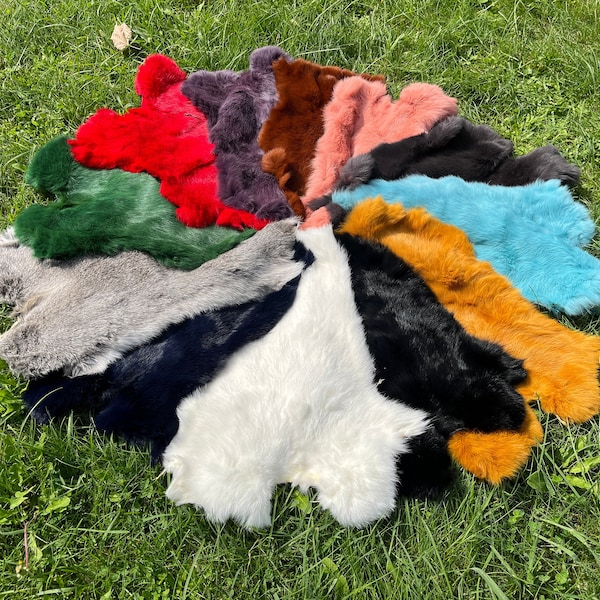 12 COLORS RABBIT FUR, Ethically Sourced Real Bunny Leather, Unscented Soft Rabbit Skin, Blue Green Yellow Red Black White Color Rabbit Furs