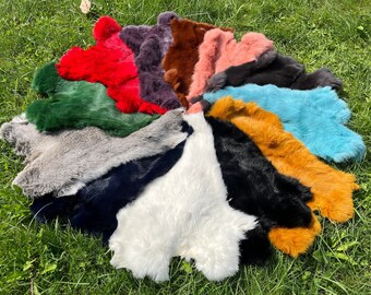 12 COLORS RABBIT FUR, Ethically Sourced Real Bunny Leather, Unscented Soft Rabbit Skin, Blue Green Yellow Red Black White Color Rabbit Furs