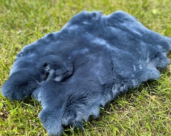 Ocean Blue Color Rabbit Fur, Real Genuine Fur, Fluffy Feathered Rabbit Fur, Blue Rabbit Hide, Rare Color Rabbit Leather, Suede Leather Skin