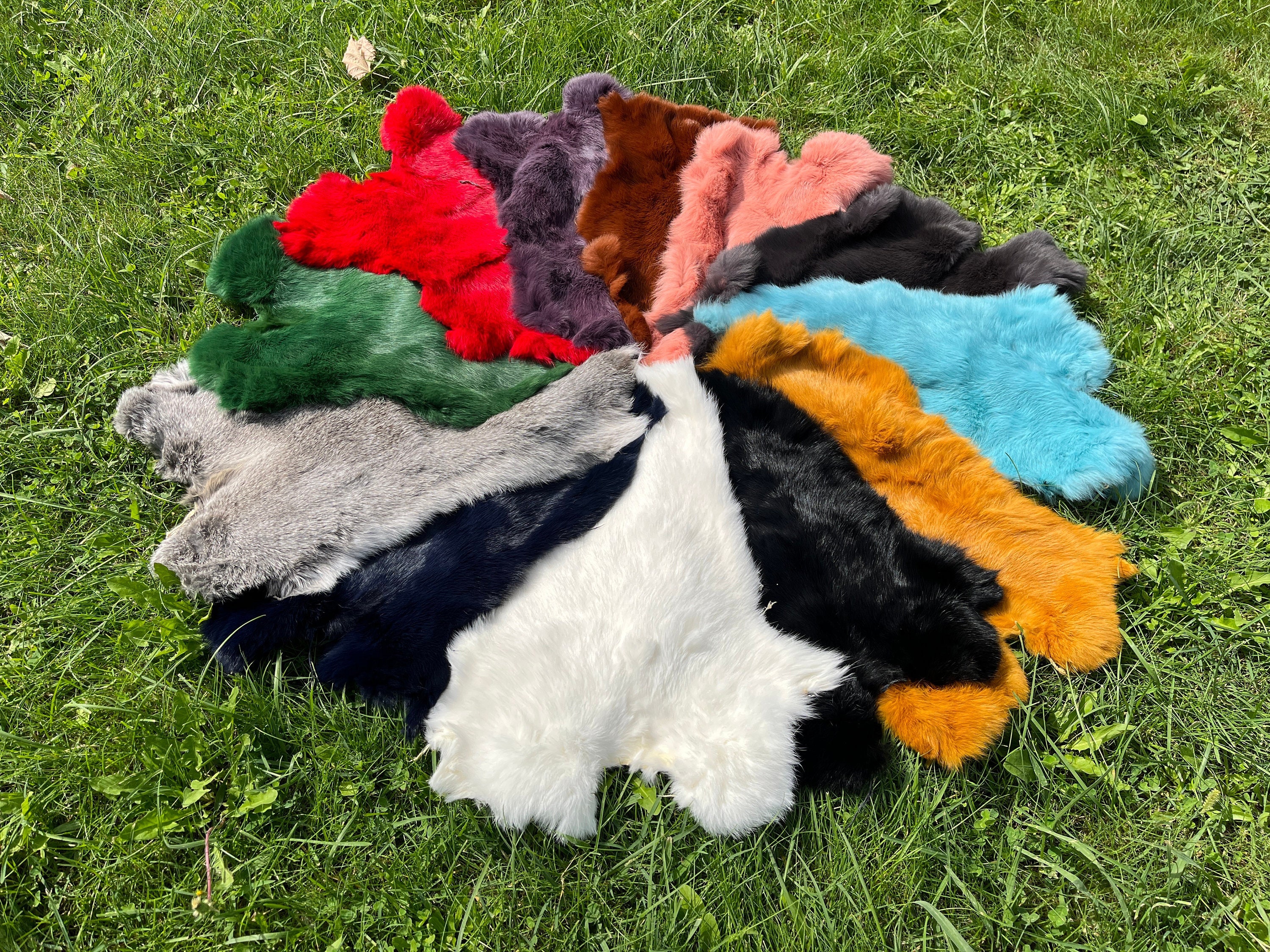 12 COLORS RABBIT FUR, Ethically Sourced Real Bunny Leather, Unscented Soft Rabbit Skin, Blue Green Yellow Red Black White Color Rabbit Furs