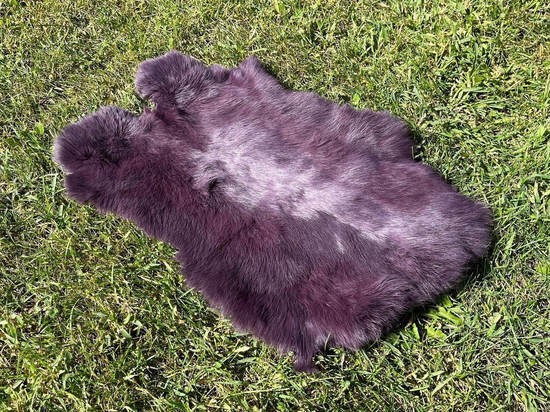 Purple Rabbit Hide, Genuine Fur, Soft Fluffy Fur, Rabbit Pelt, Animal Leather, Rabbit Skin