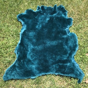Turquoise Color Sheepskin, Throw Sheepskin, Carpet for Floor, Genuine Merino Sheepskin, Natural Soft Animal Hide, Sheep Wool, Rare Fur Color image 5