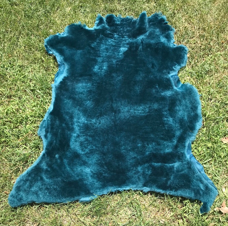 Turquoise Color Sheepskin, Throw Sheepskin, Carpet for Floor, Genuine Merino Sheepskin, Natural Soft Animal Hide, Sheep Wool, Rare Fur Color image 5