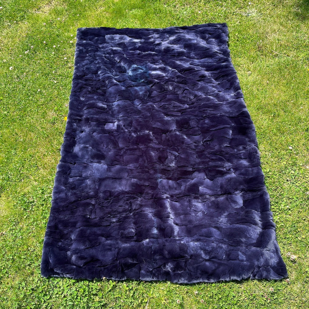 Luxury Rabbit Fur Blanket, Navy Blue Rex Rabbit Fur, 3XL Throw Fur ...