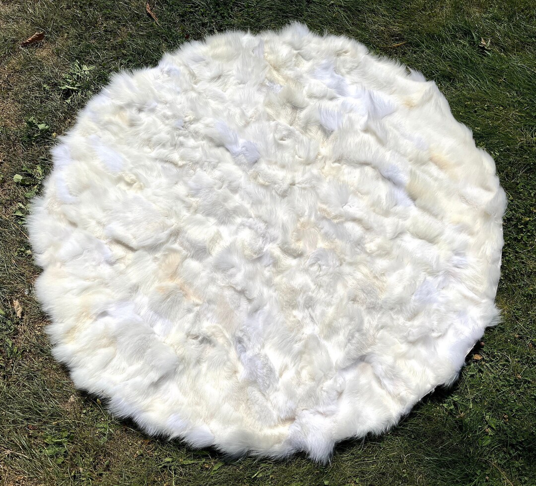 Round Rug Fur Round White Fox Fur Rug, Fox Fur Area Rug, Handmade Fur Rug, Round Area ...