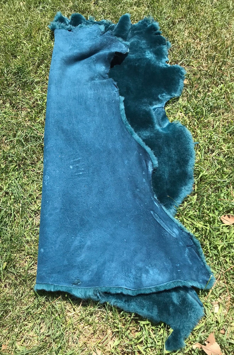 Turquoise Color Sheepskin, Throw Sheepskin, Carpet for Floor, Genuine Merino Sheepskin, Natural Soft Animal Hide, Sheep Wool, Rare Fur Color image 7