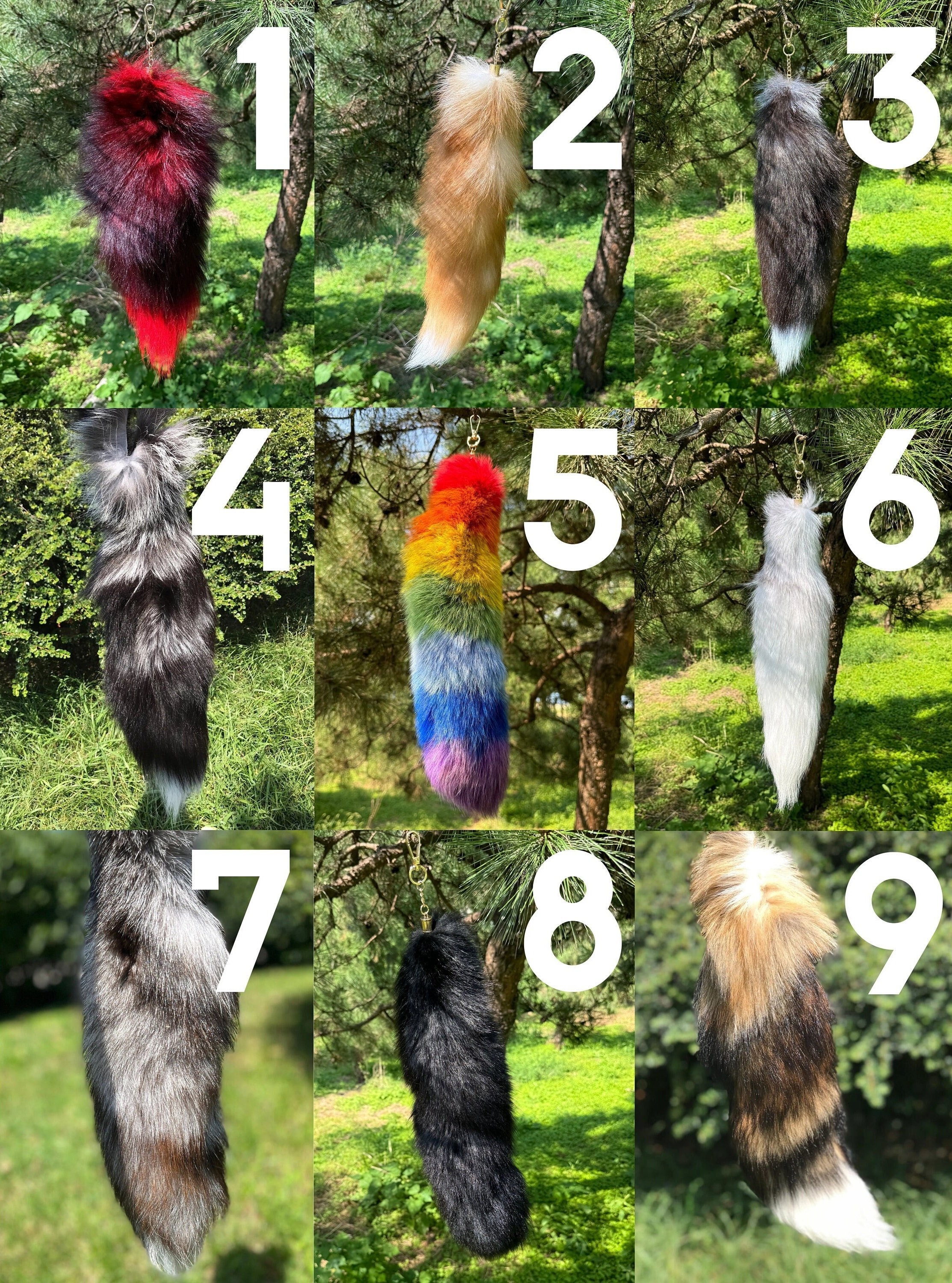 9種類のキツネのしっぽ、キーホルダー付きキツネのしっぽ、天然キツネ